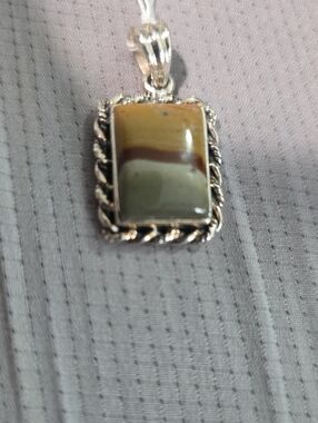 Sterling Silver Rectangular Banding Poli Chrome Jasper Pendant.